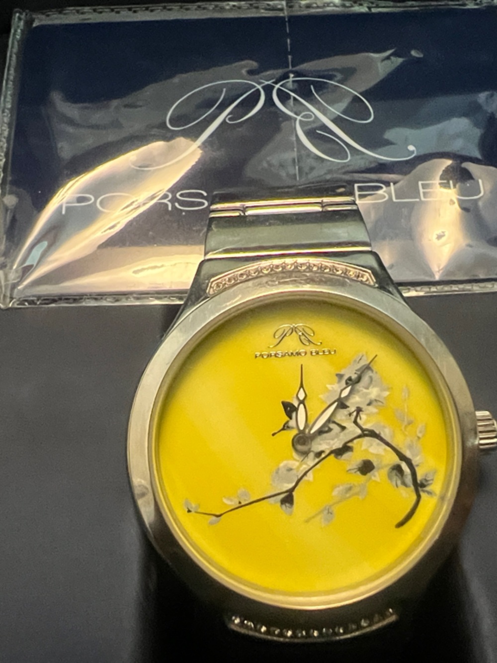 Porsamo Bleu Yellow Floral Dial Watch with Silver-Tone Case